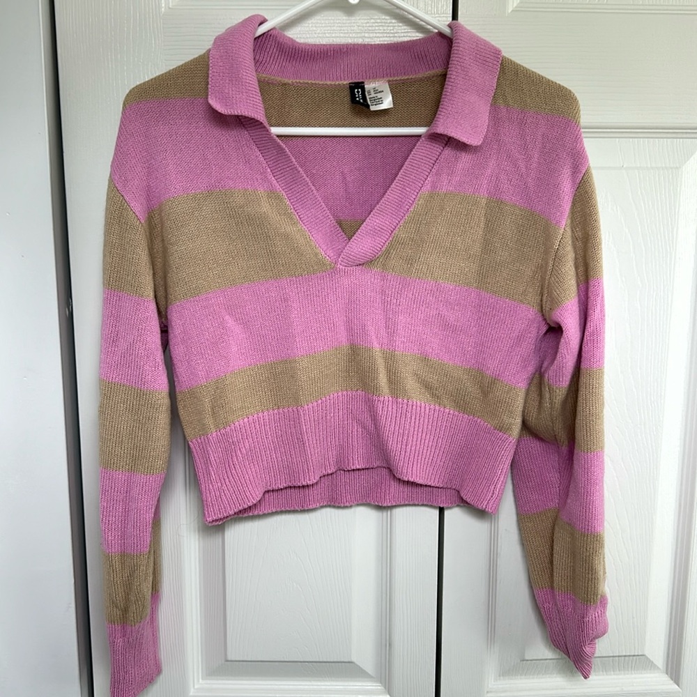 H&M Divided collared cropped striped sweater